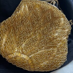 La Regale Vintage Gold Beaded Clutch Made in Hong Kong